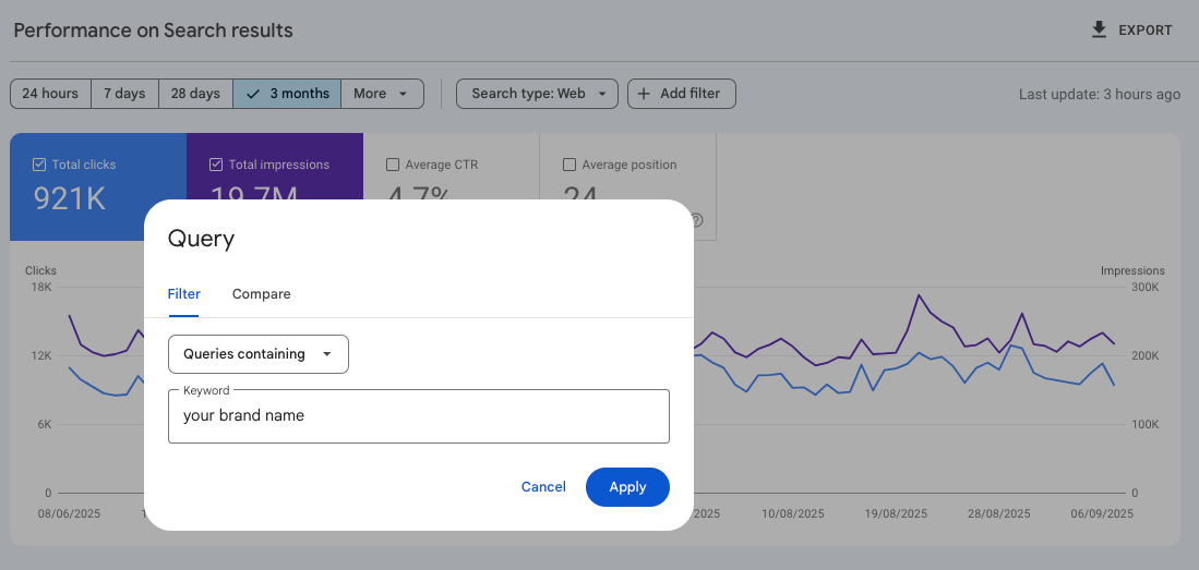 The Query filter feature in Google Search Console