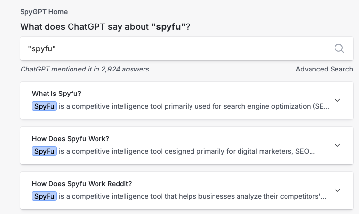 SpyFu's AI Tracker tool.