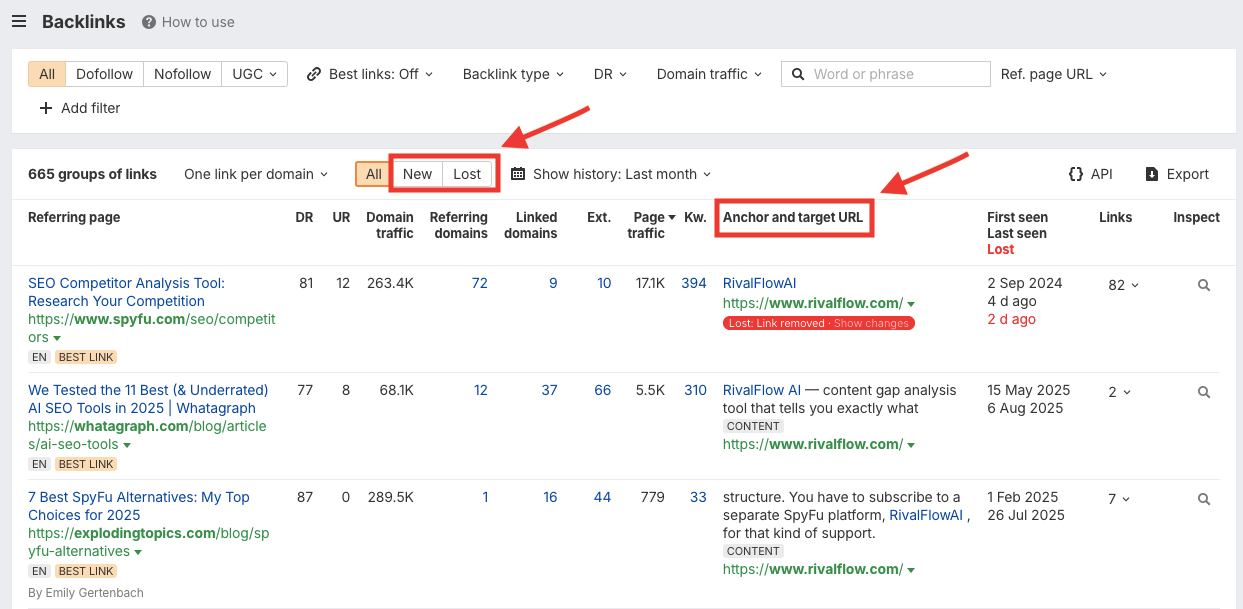 The Backlinks report in Ahrefs Site Explorer.